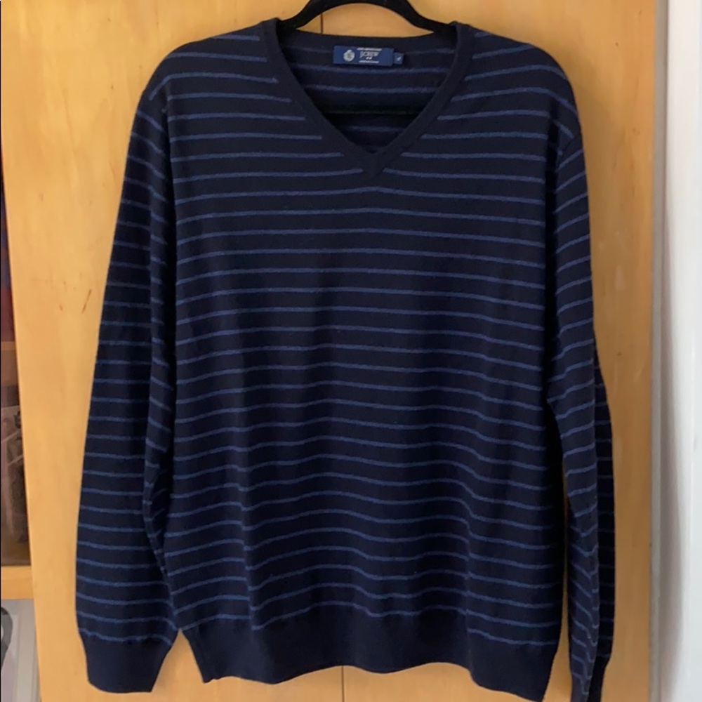 J. Crew Navy Stripped Merino Wool VNeck Sweater XL